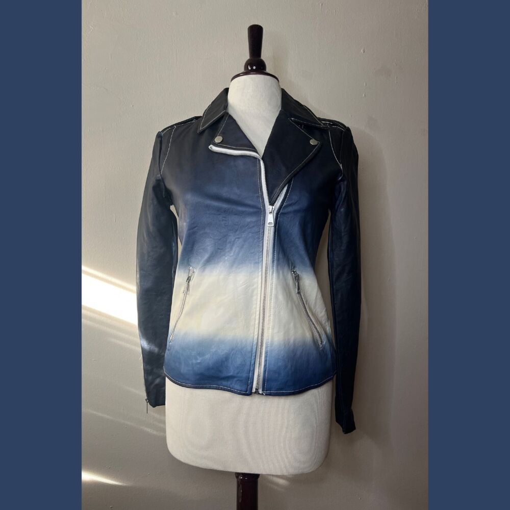 Mod X Blue Gradient Faux Leather (Cotton) Motto Jacket